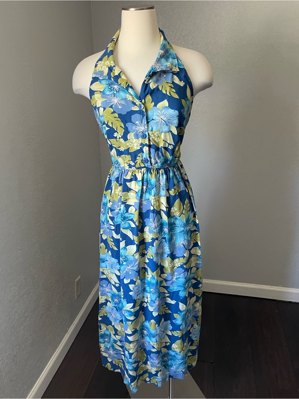 VNTG Erika Blue Floral Halter Dress